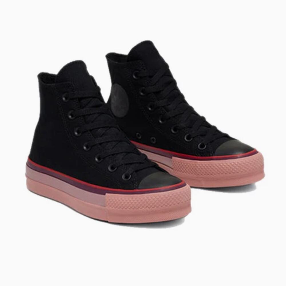Black and Pink High-Top Platform Converse Sneakers